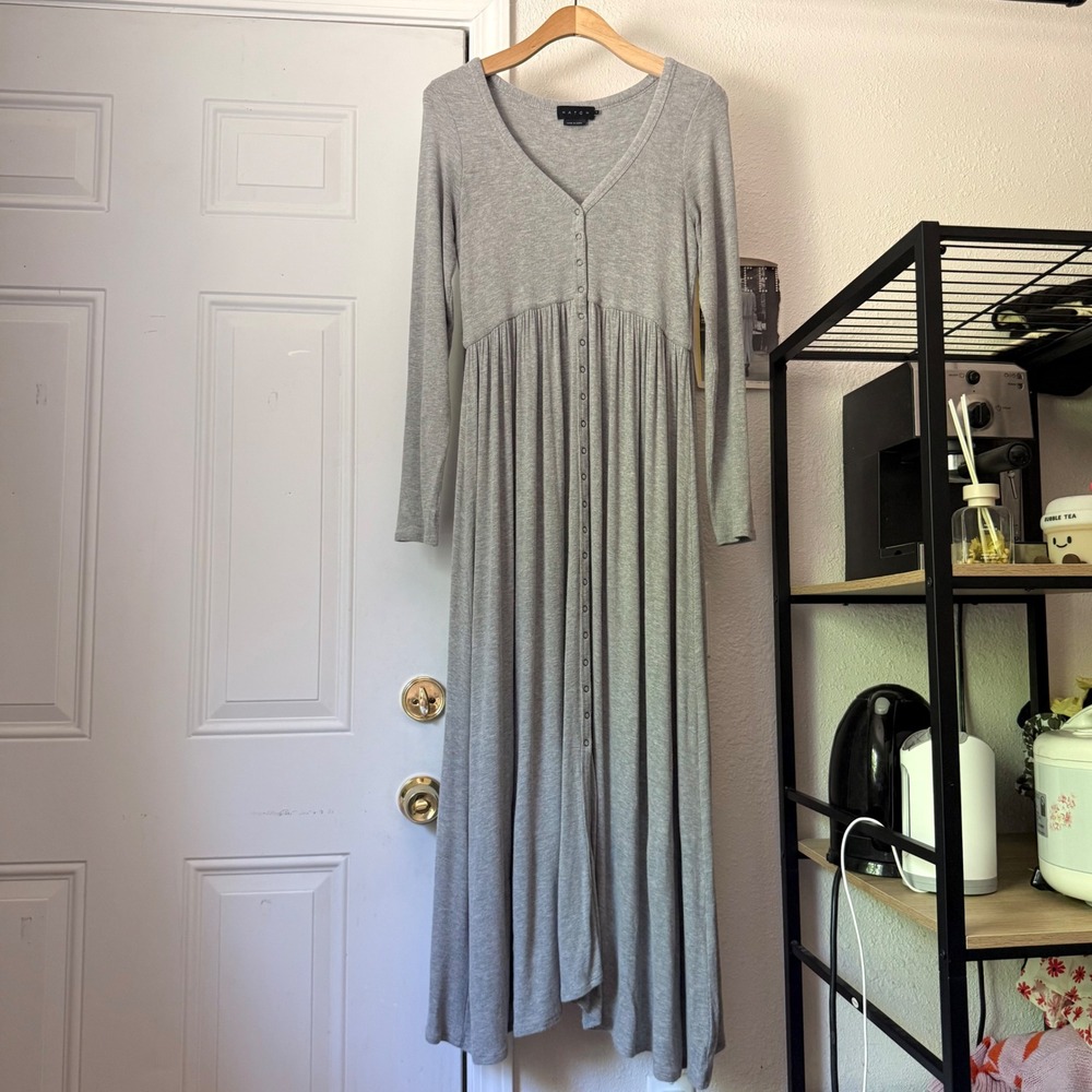 HATCH heather grey rib ribbed snap button up long sleeve midi maxi dress
